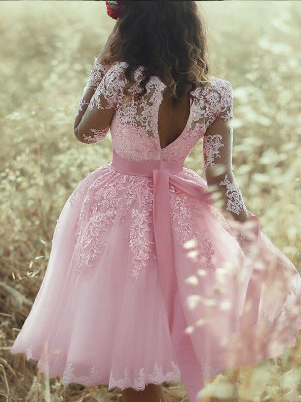 Wholesale A-Line/Princess Sleeveless Sweetheart Lace Tulle Cathedral Train Dresses